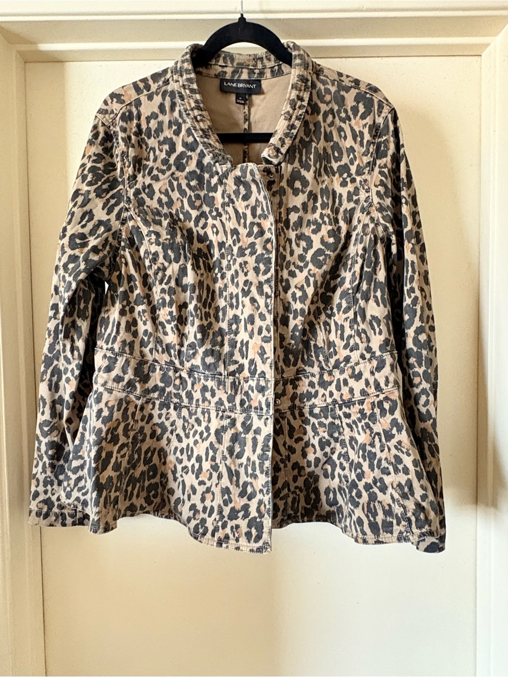 Lane Bryant Leopard Print Zip Front Denim Peplum Jacket 14